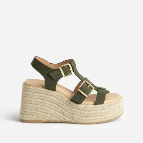 Sandale compensée TEXTO kaki suédée  - Sandales Femme | ERAM
