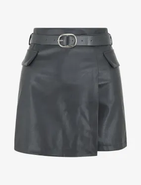 Short trompe l'oeil ceinturé - Noir